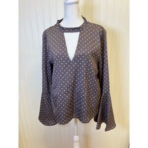 J.O.A. Los Angeles  Top Grey/ Mauve W/ Blush Polka Dot Bell  Long sleeve Sz Med.